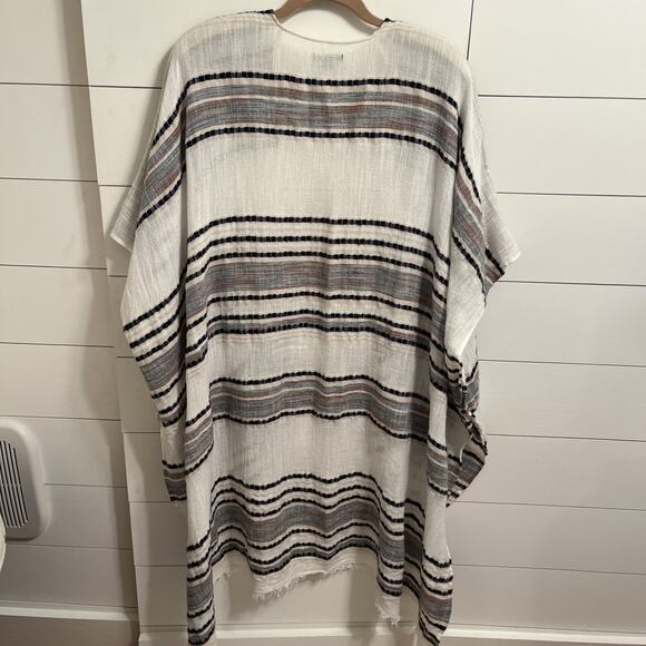 American Eagle Womens Poncho Kimono Striped Open Front Long Fringe Wrap One Size - Picture 7 of 8